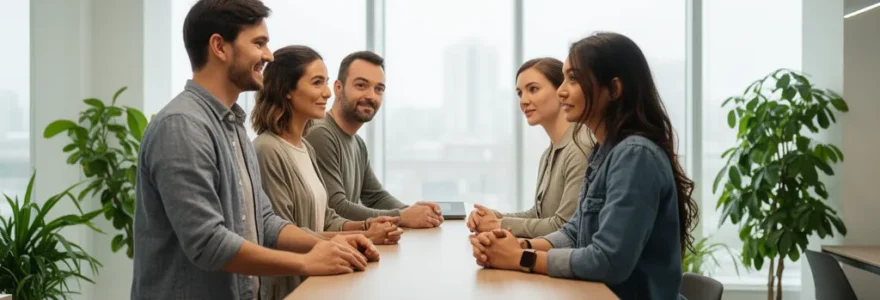 Équipe de startup en réunion dans un espace de travail moderne
